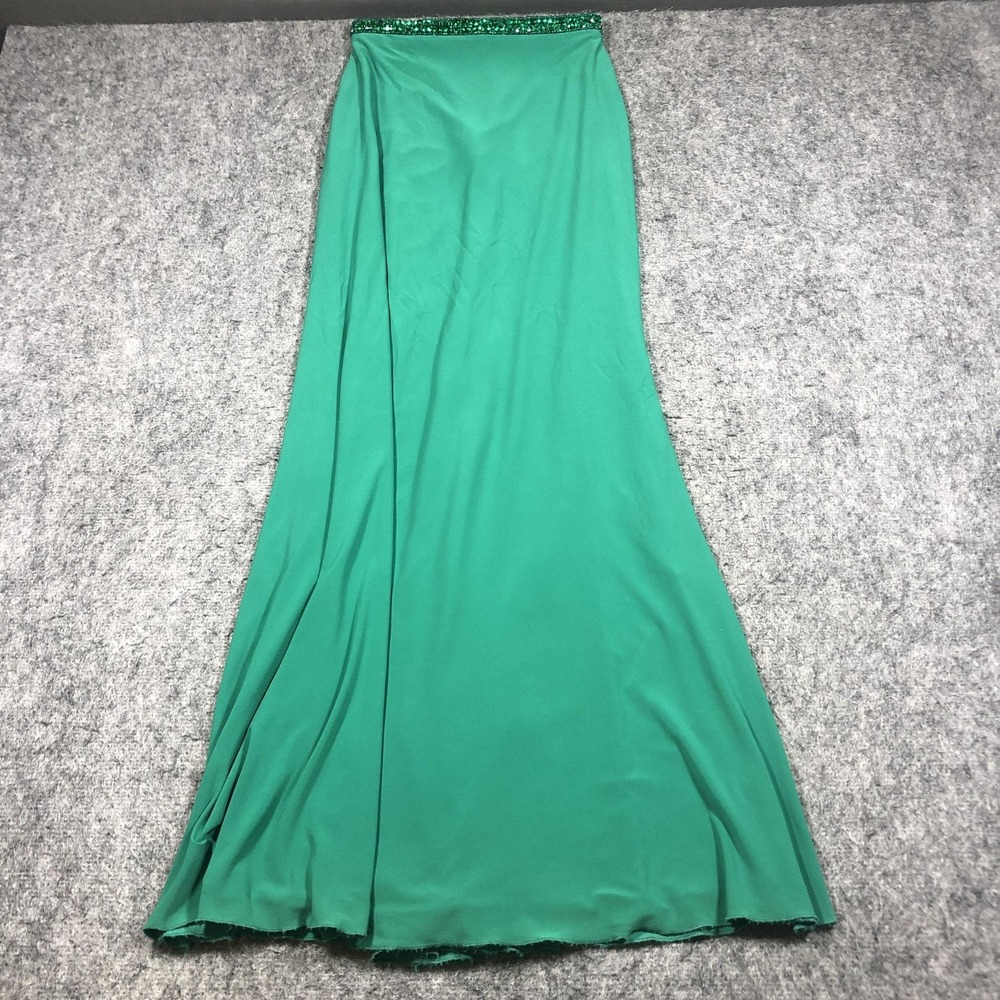 Sherri Hill Skirt Womens 4 Green Beaded Waist Maxi High Slit Formal Evening